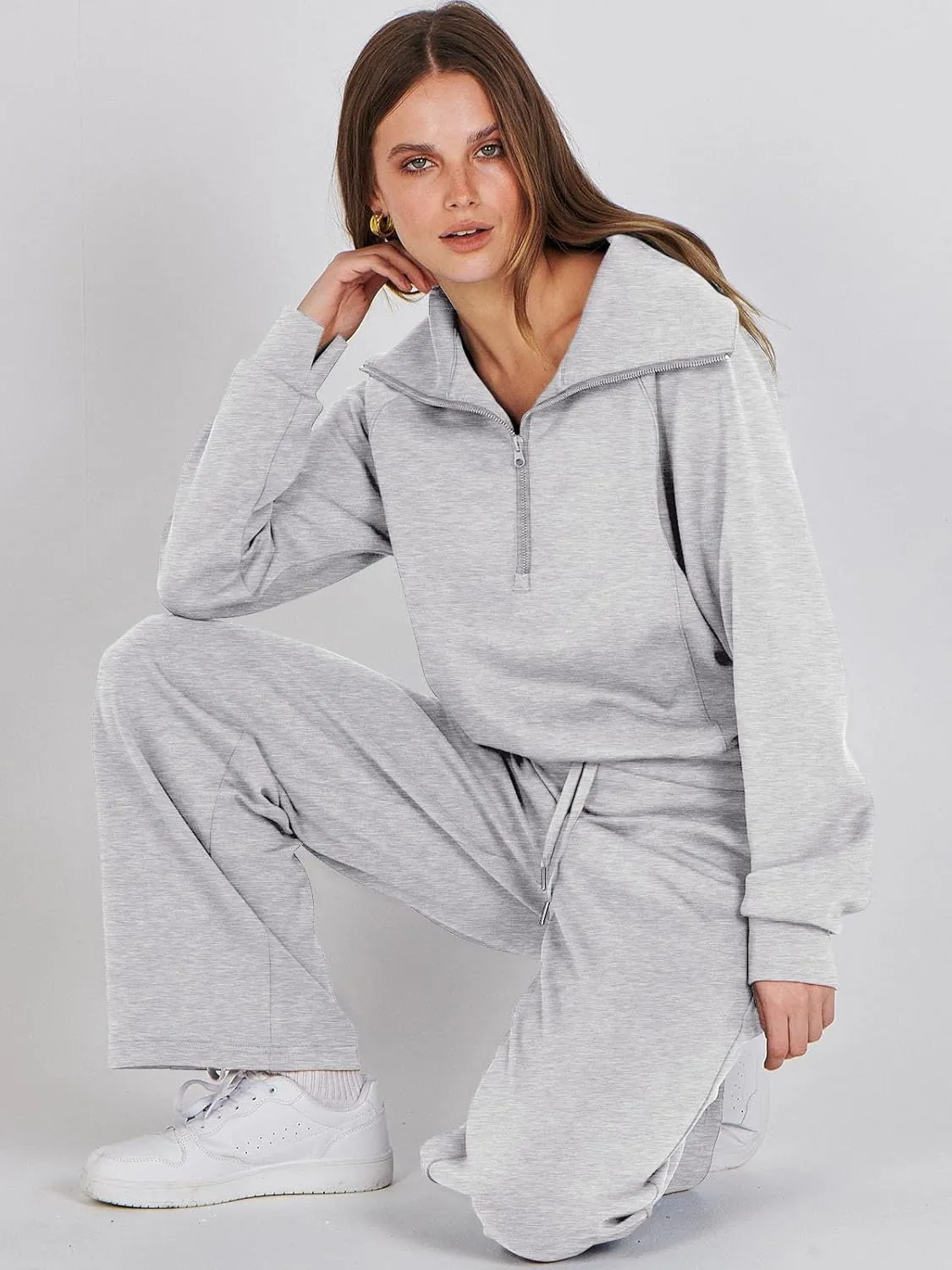 Caracilia Womens 2 Piece Outfits Lounge Sets Oversized Sweatshirt Sweatpants Sweatsuit Matching Sweat Set 2024 Fall Tracksuit