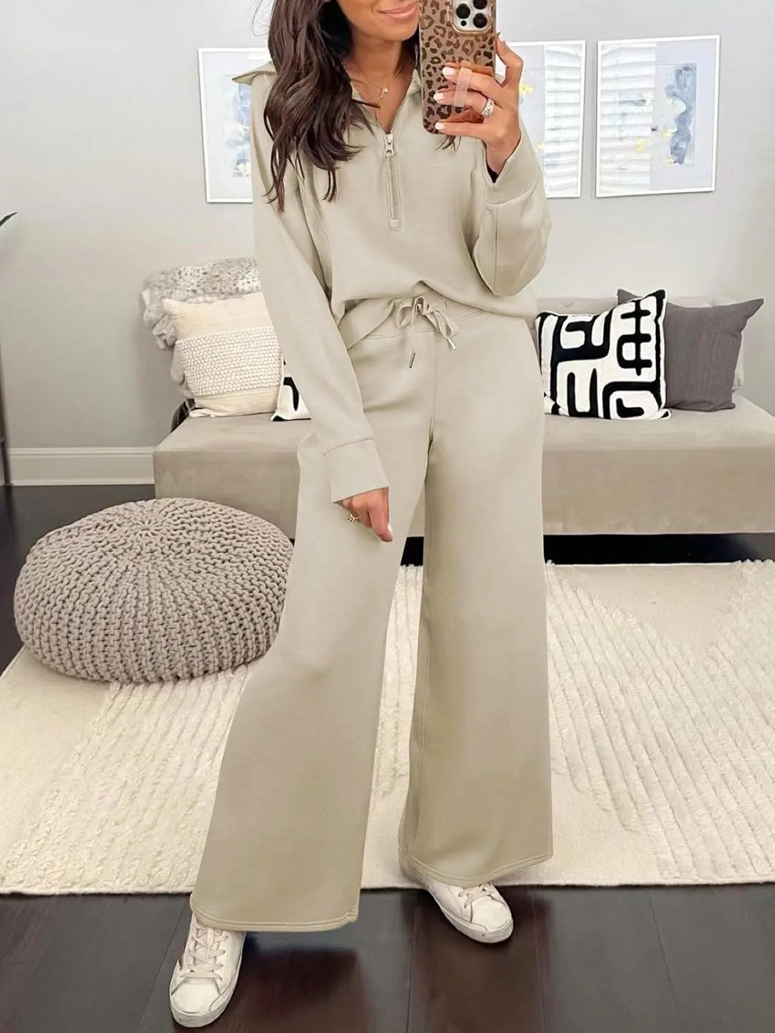 Caracilia Womens 2 Piece Outfits Lounge Sets Oversized Sweatshirt Sweatpants Sweatsuit Matching Sweat Set 2024 Fall Tracksuit