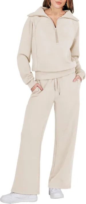 Caracilia Womens 2 Piece Outfits Lounge Sets Oversized Sweatshirt Sweatpants Sweatsuit Matching Sweat Set 2024 Fall Tracksuit