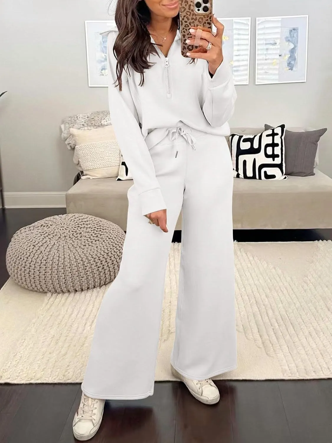 Caracilia Womens 2 Piece Outfits Lounge Sets Oversized Sweatshirt Sweatpants Sweatsuit Matching Sweat Set 2024 Fall Tracksuit