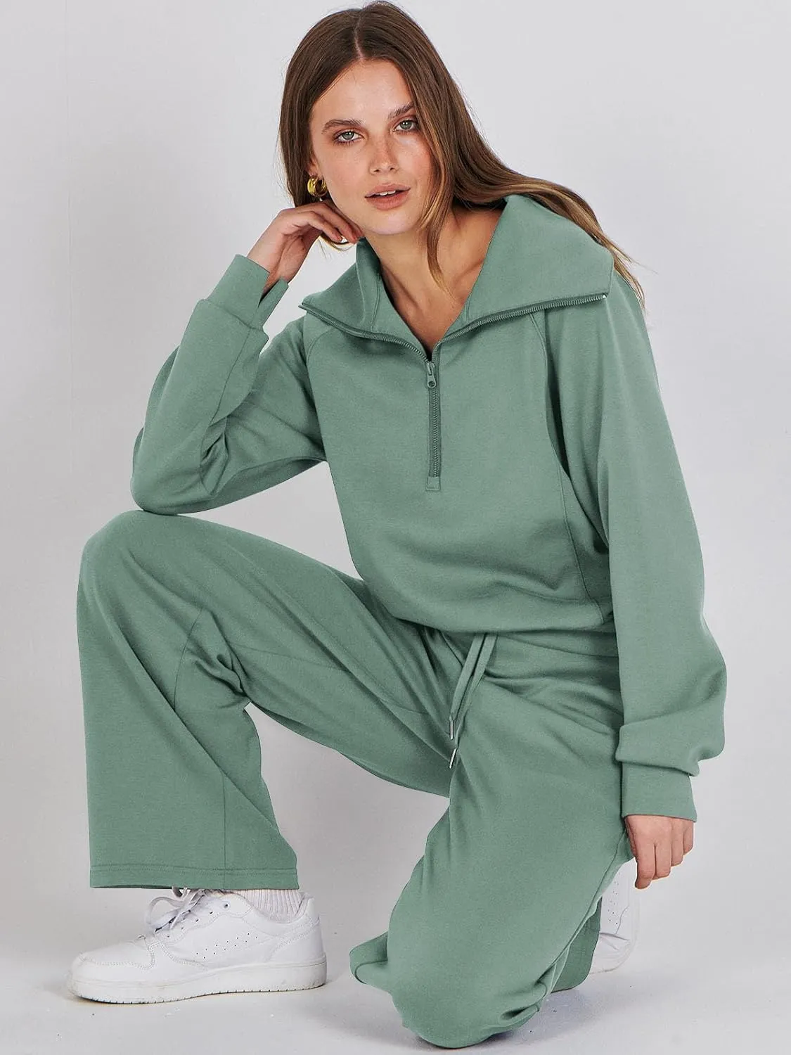 Caracilia Womens 2 Piece Outfits Lounge Sets Oversized Sweatshirt Sweatpants Sweatsuit Matching Sweat Set 2024 Fall Tracksuit