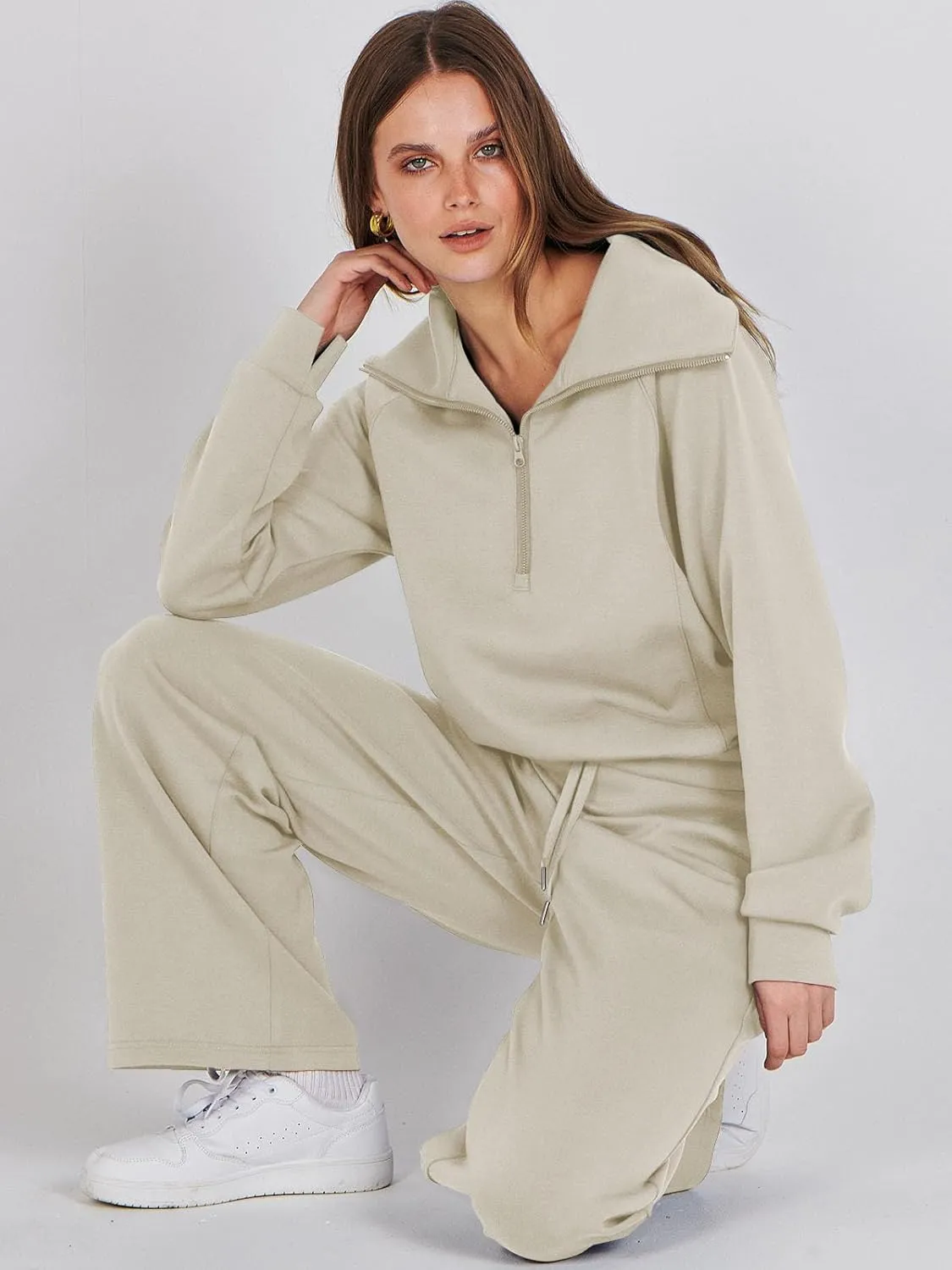 Caracilia Womens 2 Piece Outfits Lounge Sets Oversized Sweatshirt Sweatpants Sweatsuit Matching Sweat Set 2024 Fall Tracksuit