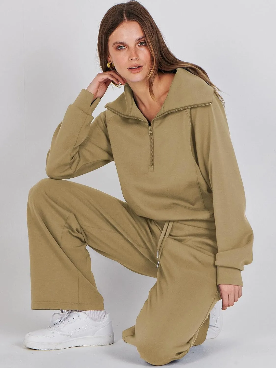 Caracilia Womens 2 Piece Outfits Lounge Sets Oversized Sweatshirt Sweatpants Sweatsuit Matching Sweat Set 2024 Fall Tracksuit