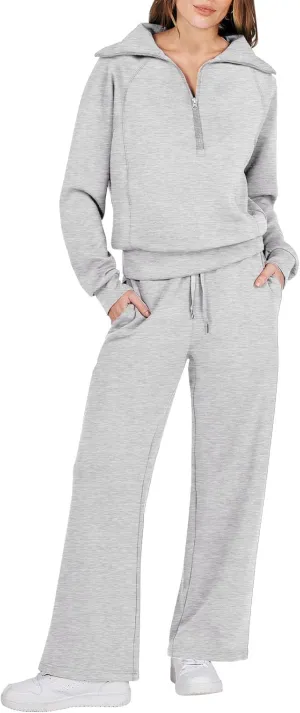 Caracilia Womens 2 Piece Outfits Lounge Sets Oversized Sweatshirt Sweatpants Sweatsuit Matching Sweat Set 2024 Fall Tracksuit