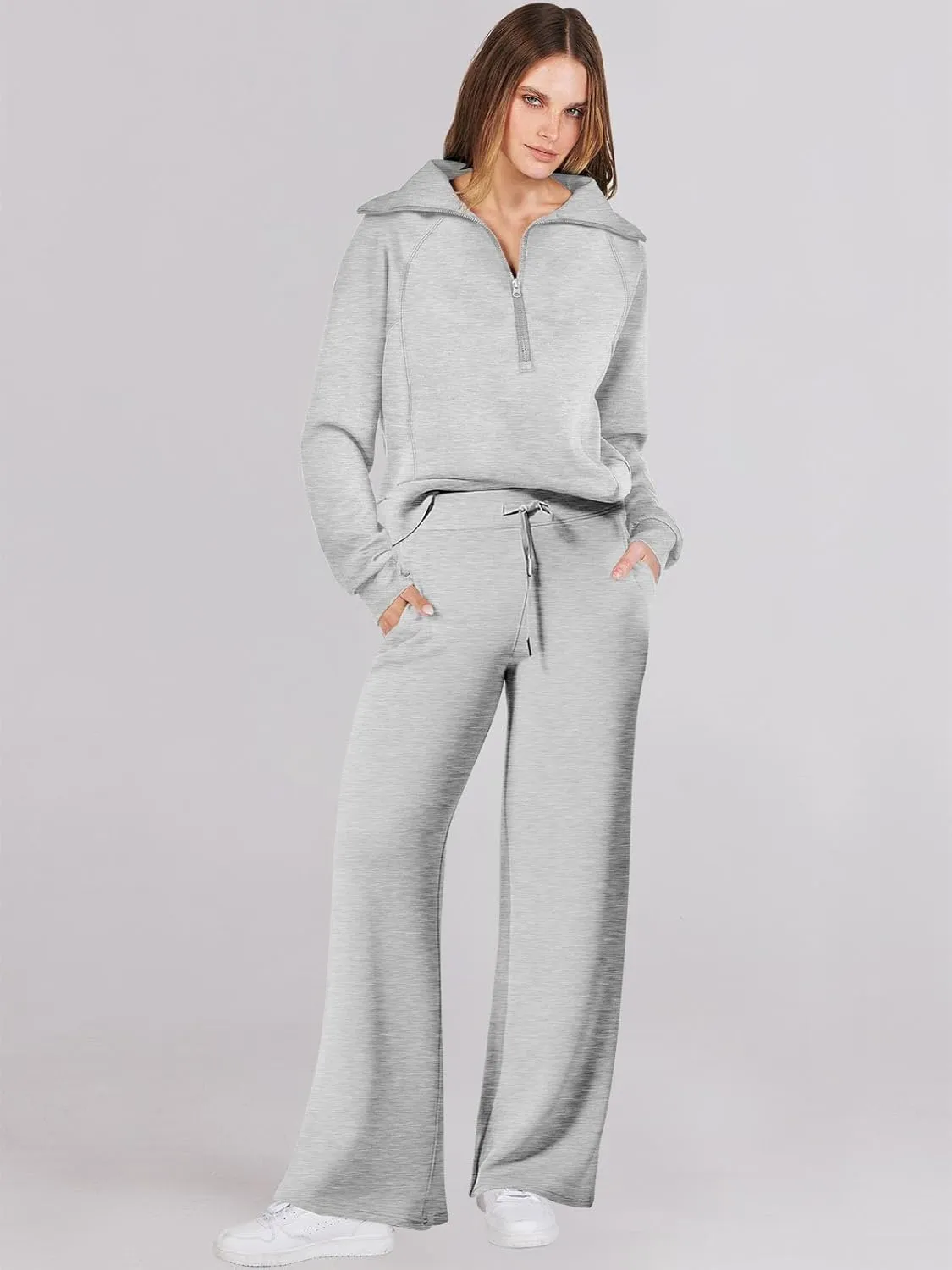 Caracilia Womens 2 Piece Outfits Lounge Sets Oversized Sweatshirt Sweatpants Sweatsuit Matching Sweat Set 2024 Fall Tracksuit