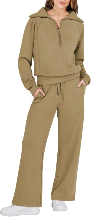 Caracilia Womens 2 Piece Outfits Lounge Sets Oversized Sweatshirt Sweatpants Sweatsuit Matching Sweat Set 2024 Fall Tracksuit