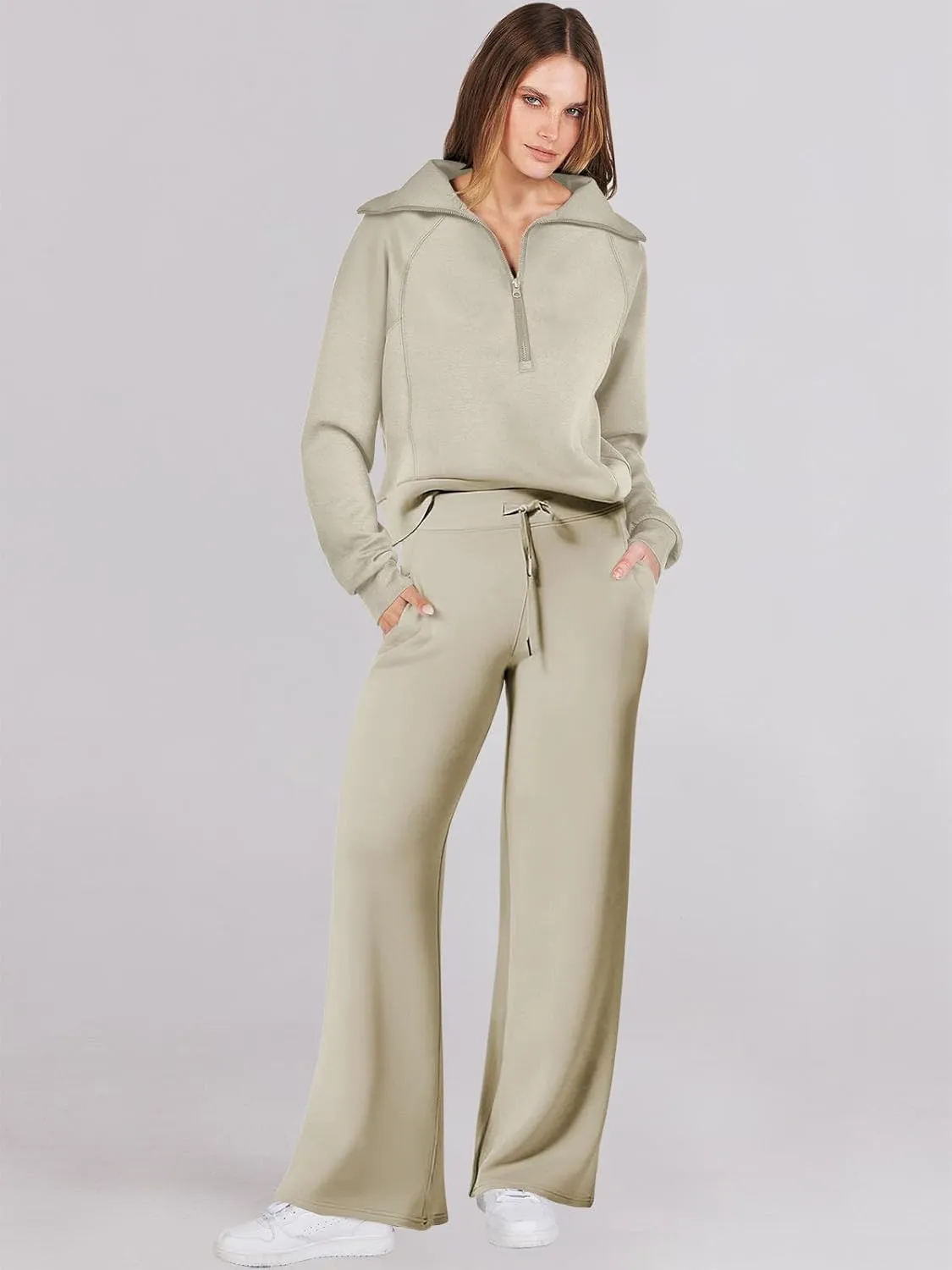 Caracilia Womens 2 Piece Outfits Lounge Sets Oversized Sweatshirt Sweatpants Sweatsuit Matching Sweat Set 2024 Fall Tracksuit