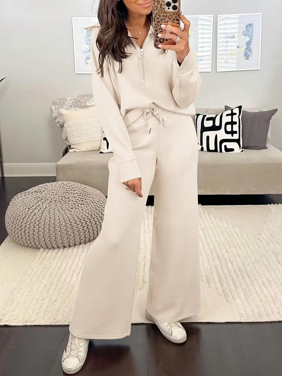 Caracilia Womens 2 Piece Outfits Lounge Sets Oversized Sweatshirt Sweatpants Sweatsuit Matching Sweat Set 2024 Fall Tracksuit