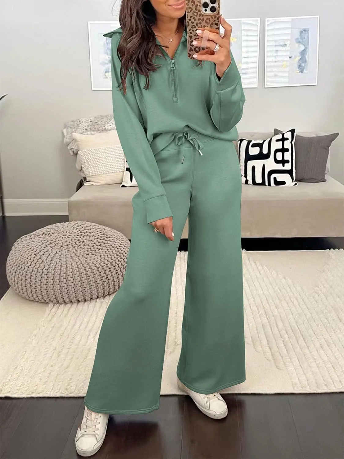 Caracilia Womens 2 Piece Outfits Lounge Sets Oversized Sweatshirt Sweatpants Sweatsuit Matching Sweat Set 2024 Fall Tracksuit