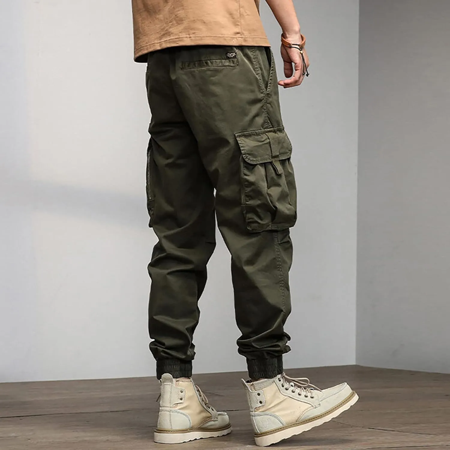 Cargo Trousers for Men Rope Loose Heavyweight Loose Sports Trousers Pockets Pant Mens Cotton Linen Pants Loose Casual