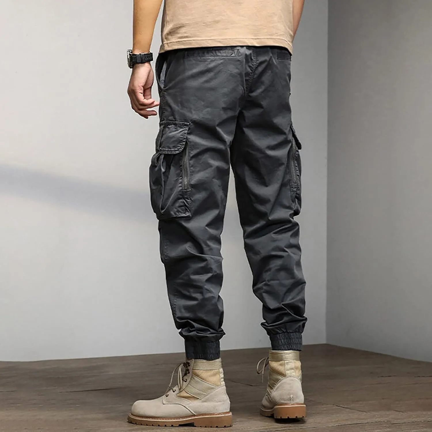 Cargo Trousers for Men Rope Loose Heavyweight Loose Sports Trousers Pockets Pant Mens Cotton Linen Pants Loose Casual