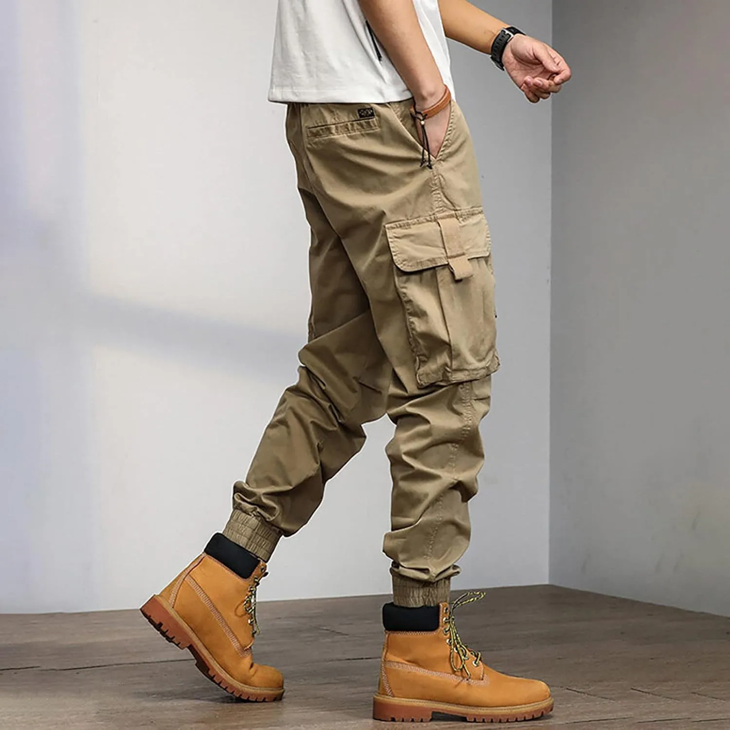 Cargo Trousers for Men Rope Loose Heavyweight Loose Sports Trousers Pockets Pant Mens Cotton Linen Pants Loose Casual