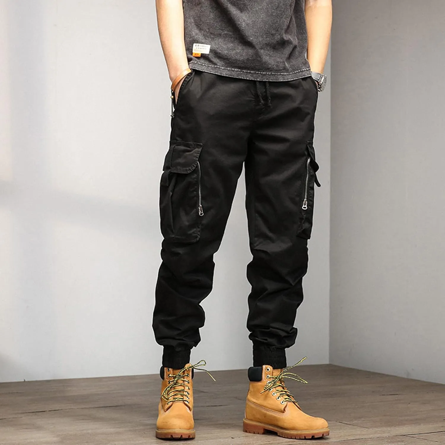 Cargo Trousers for Men Rope Loose Heavyweight Loose Sports Trousers Pockets Pant Mens Cotton Linen Pants Loose Casual