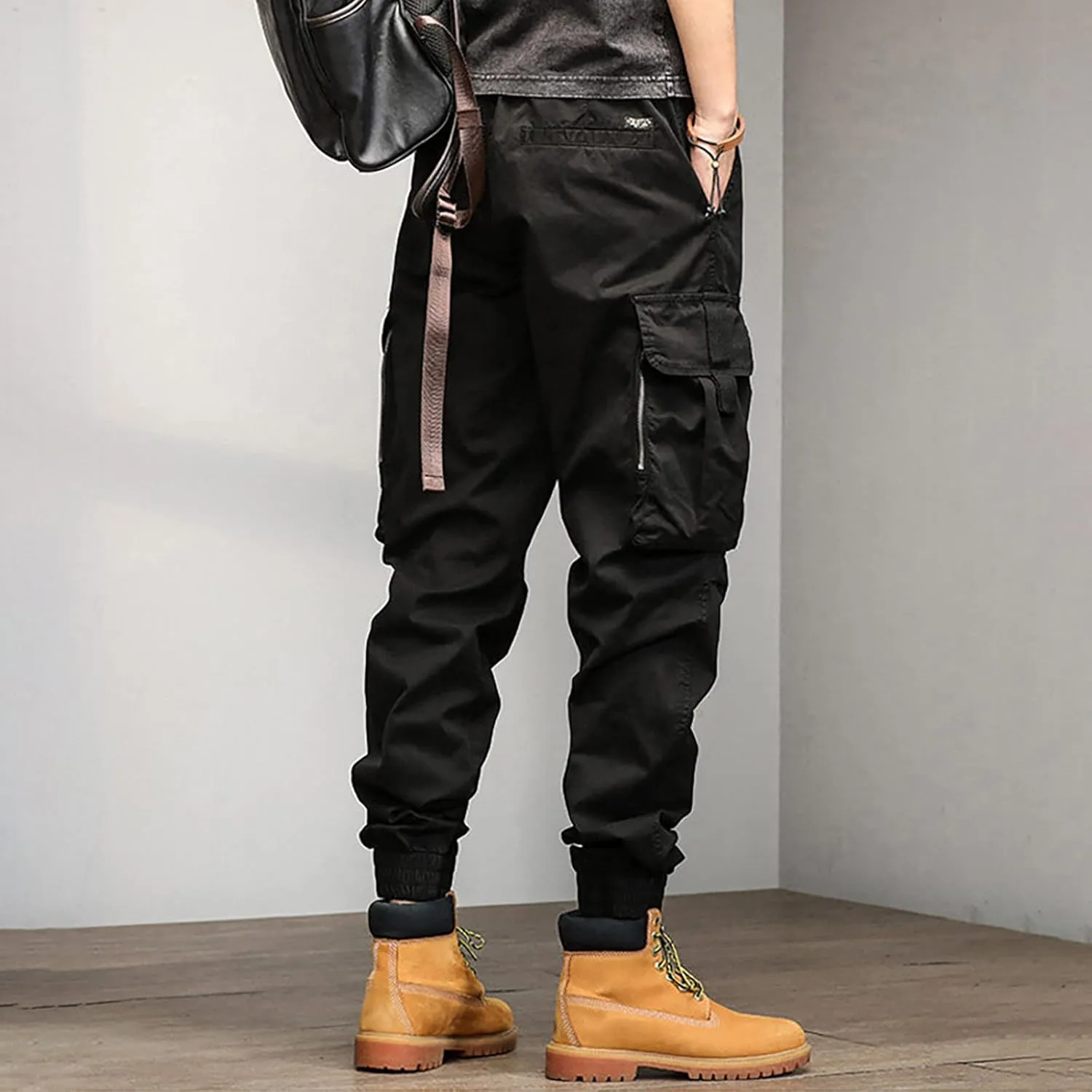 Cargo Trousers for Men Rope Loose Heavyweight Loose Sports Trousers Pockets Pant Mens Cotton Linen Pants Loose Casual