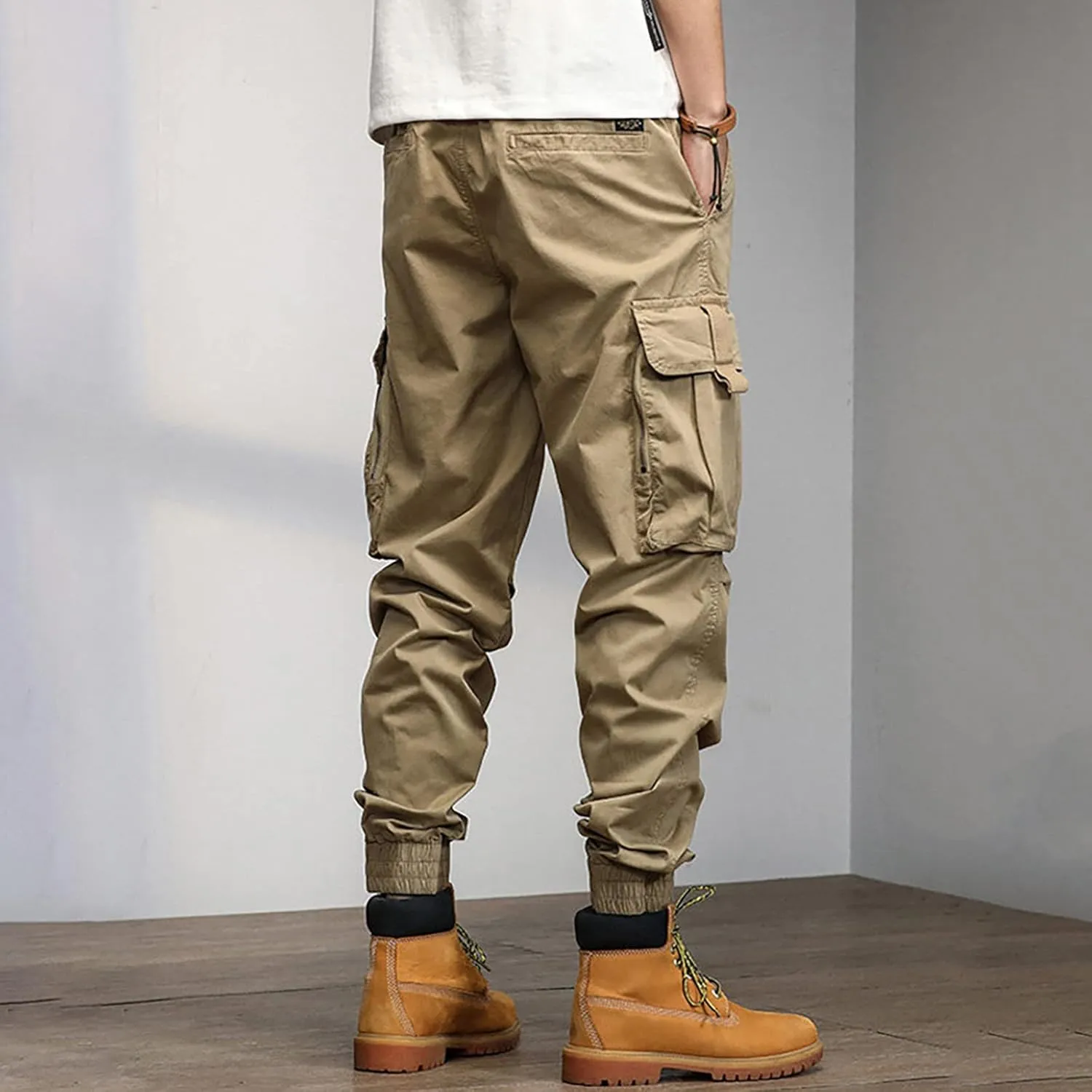 Cargo Trousers for Men Rope Loose Heavyweight Loose Sports Trousers Pockets Pant Mens Cotton Linen Pants Loose Casual