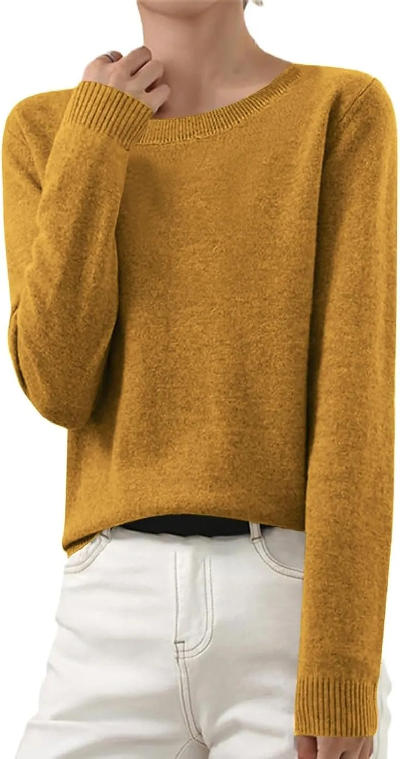 Cashmere Sweaters for Women Long Sleeve Tops Crew Neck Knit Sweater Ladies Warm Soft Lightweight Pullover