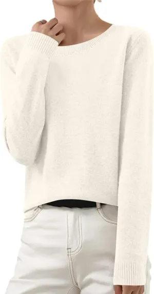 Cashmere Sweaters for Women Long Sleeve Tops Crew Neck Knit Sweater Ladies Warm Soft Lightweight Pullover
