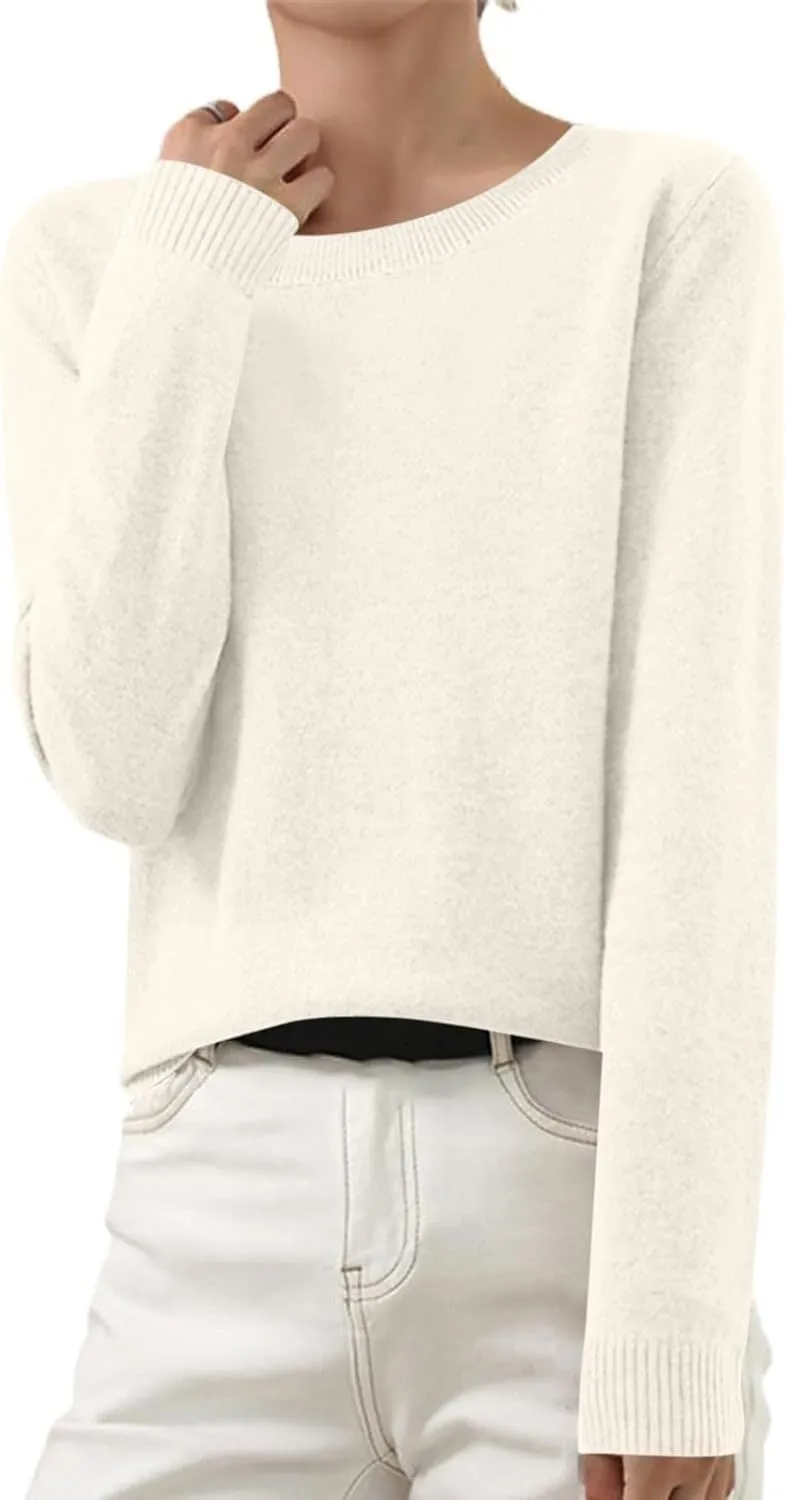 Cashmere Sweaters for Women Long Sleeve Tops Crew Neck Knit Sweater Ladies Warm Soft Lightweight Pullover