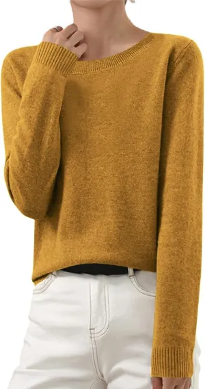 Cashmere Sweaters for Women Long Sleeve Tops Crew Neck Knit Sweater Ladies Warm Soft Lightweight Pullover