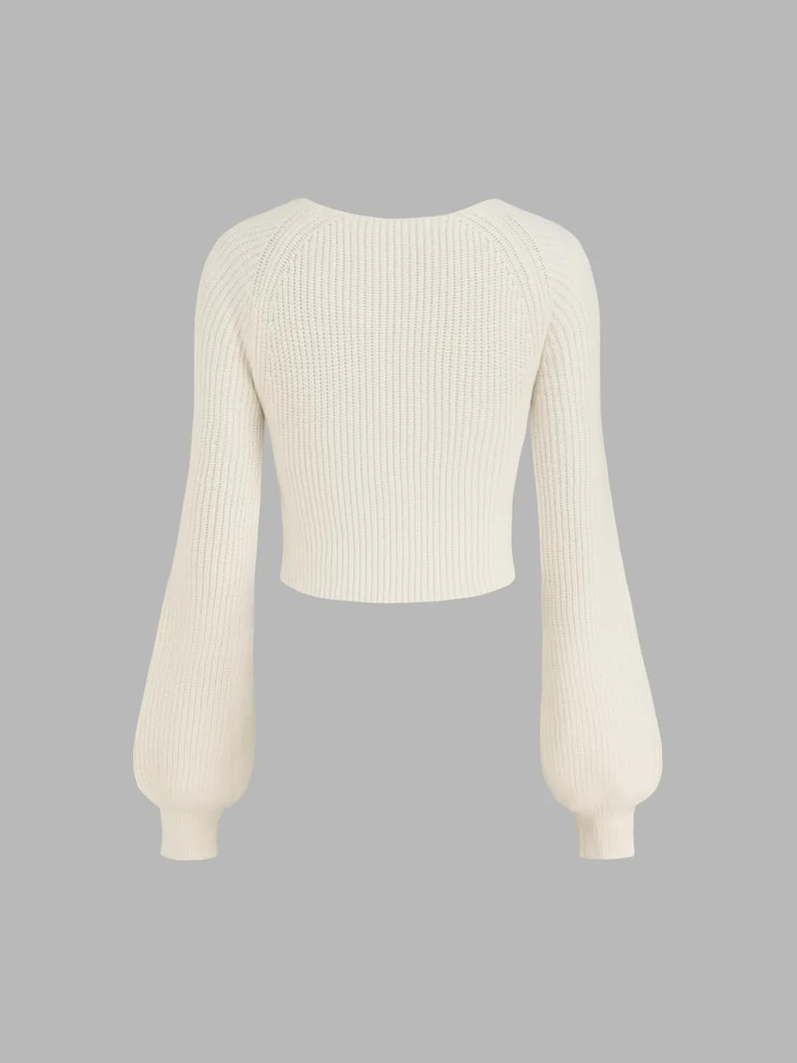 CIDER Women’s Crop Top Sweater Square V Neck Lantern Sleeve Cute Rib Knit Pullover