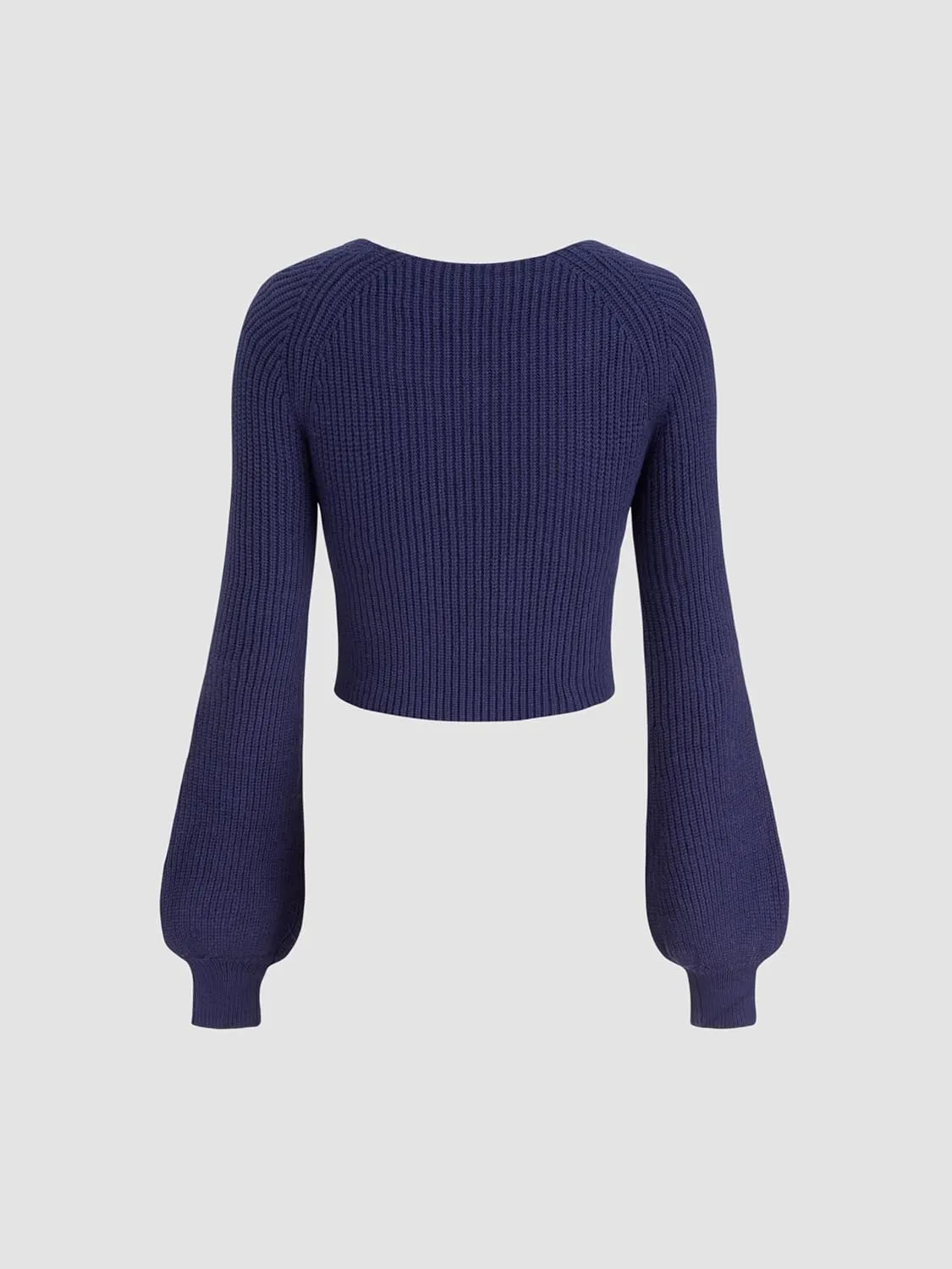 CIDER Women’s Crop Top Sweater Square V Neck Lantern Sleeve Cute Rib Knit Pullover