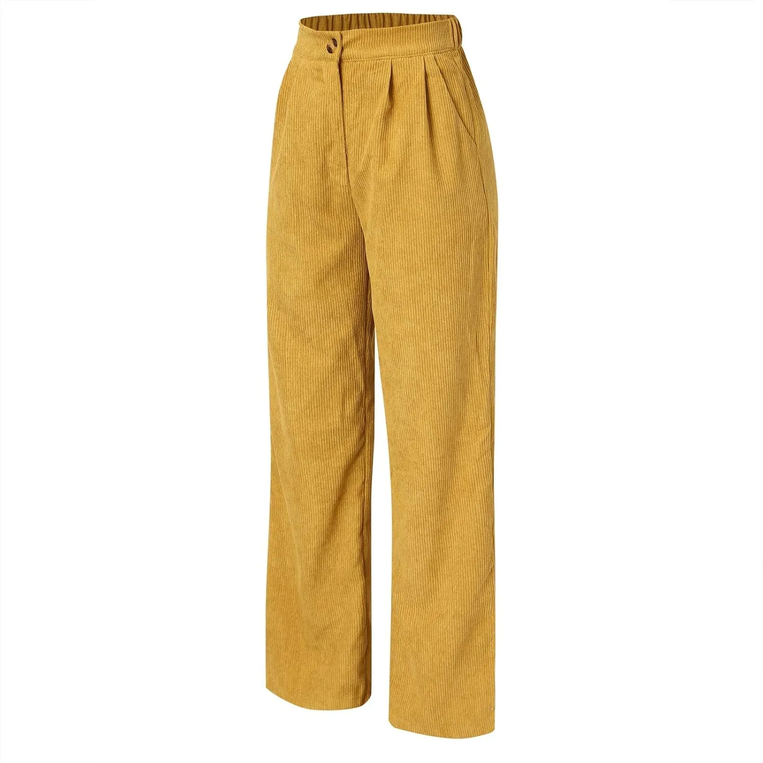 Corduroy Pants for Women 2025 Trendy High Elastic Waist Straight Leg Dress Pants Soft Casual Trousers with Pockets