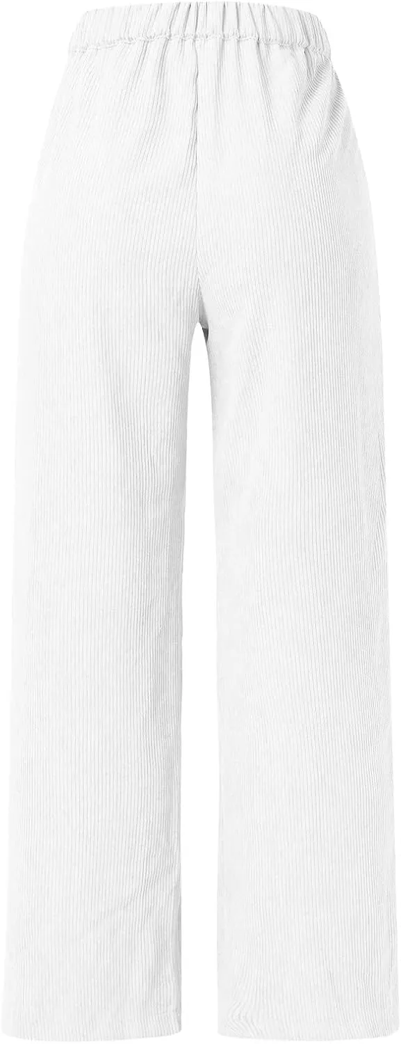 Corduroy Pants for Women 2025 Trendy High Elastic Waist Straight Leg Dress Pants Soft Casual Trousers with Pockets