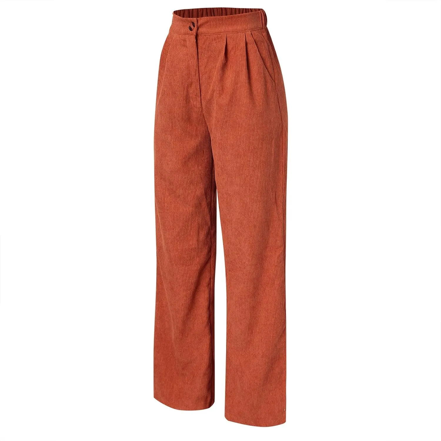 Corduroy Pants for Women 2025 Trendy High Elastic Waist Straight Leg Dress Pants Soft Casual Trousers with Pockets