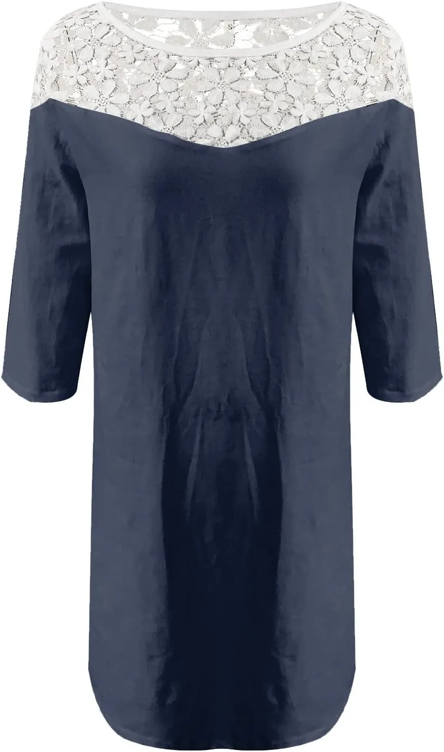 Cotton Linen Dress for Women,Summer Trendy Lace Patchwork Midi Dress Casual Crewneck Short Sleeve Plain Beach Dress