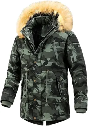 Dvbfufv Men Winter Hooded Long Jackets Male Casual Camo1 Warm Parkas Coats Man Outdoor Coats