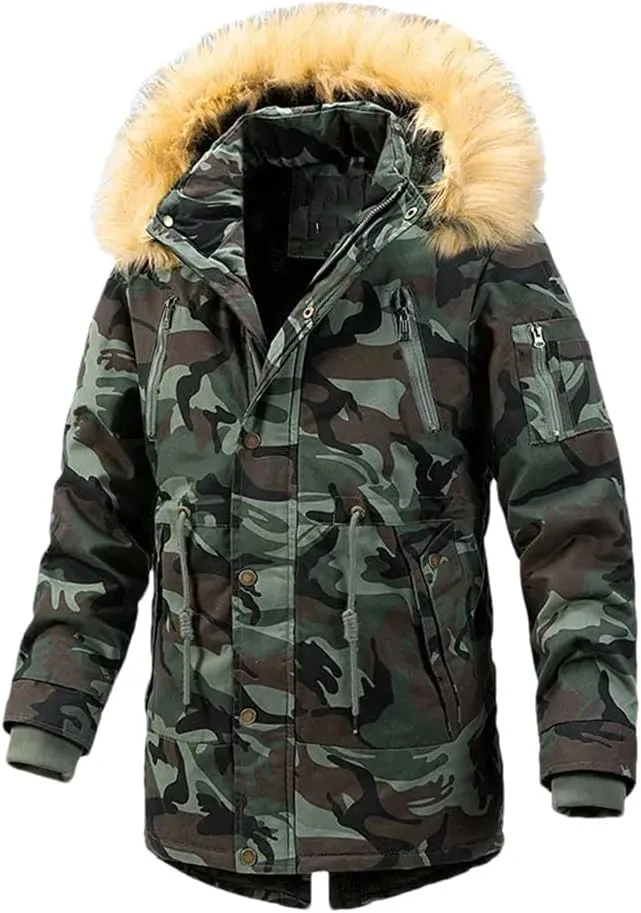 Dvbfufv Men Winter Hooded Long Jackets Male Casual Camo1 Warm Parkas Coats Man Outdoor Coats