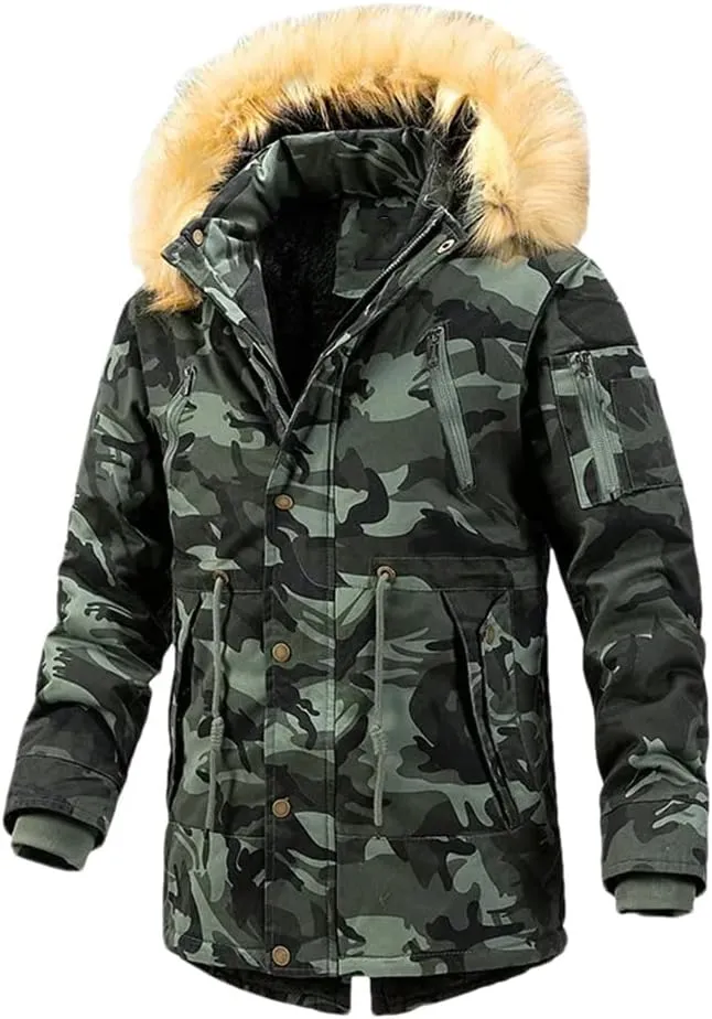 Dvbfufv Men Winter Hooded Long Jackets Male Casual Camo1 Warm Parkas Coats Man Outdoor Coats
