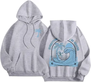 Everything Comes In Waves Sweatshirt For Women Long Sleeve Casual Sweatshirts Drawstring Pockets Comfort Fashion Hoodies