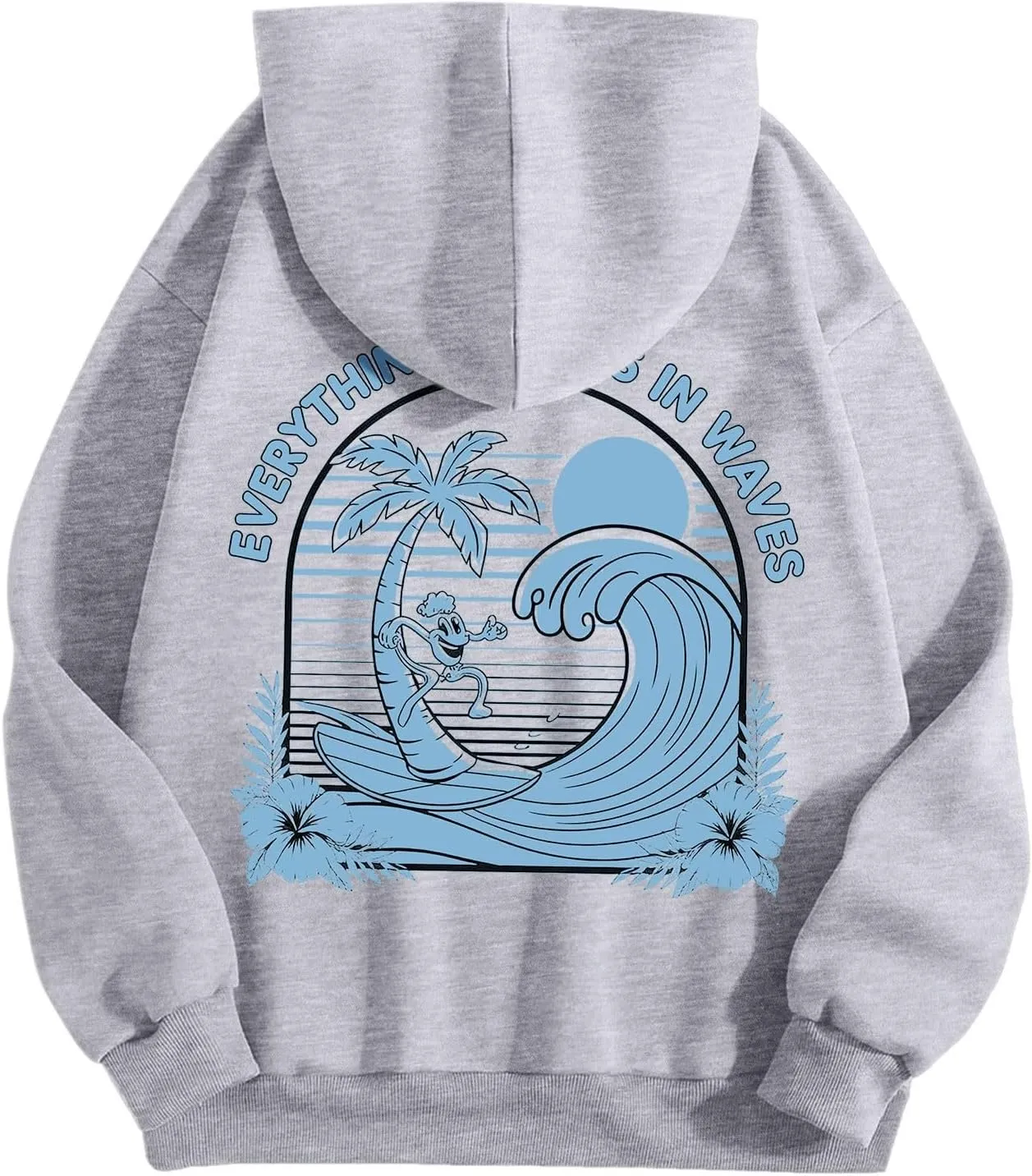 Everything Comes In Waves Sweatshirt For Women Long Sleeve Casual Sweatshirts Drawstring Pockets Comfort Fashion Hoodies