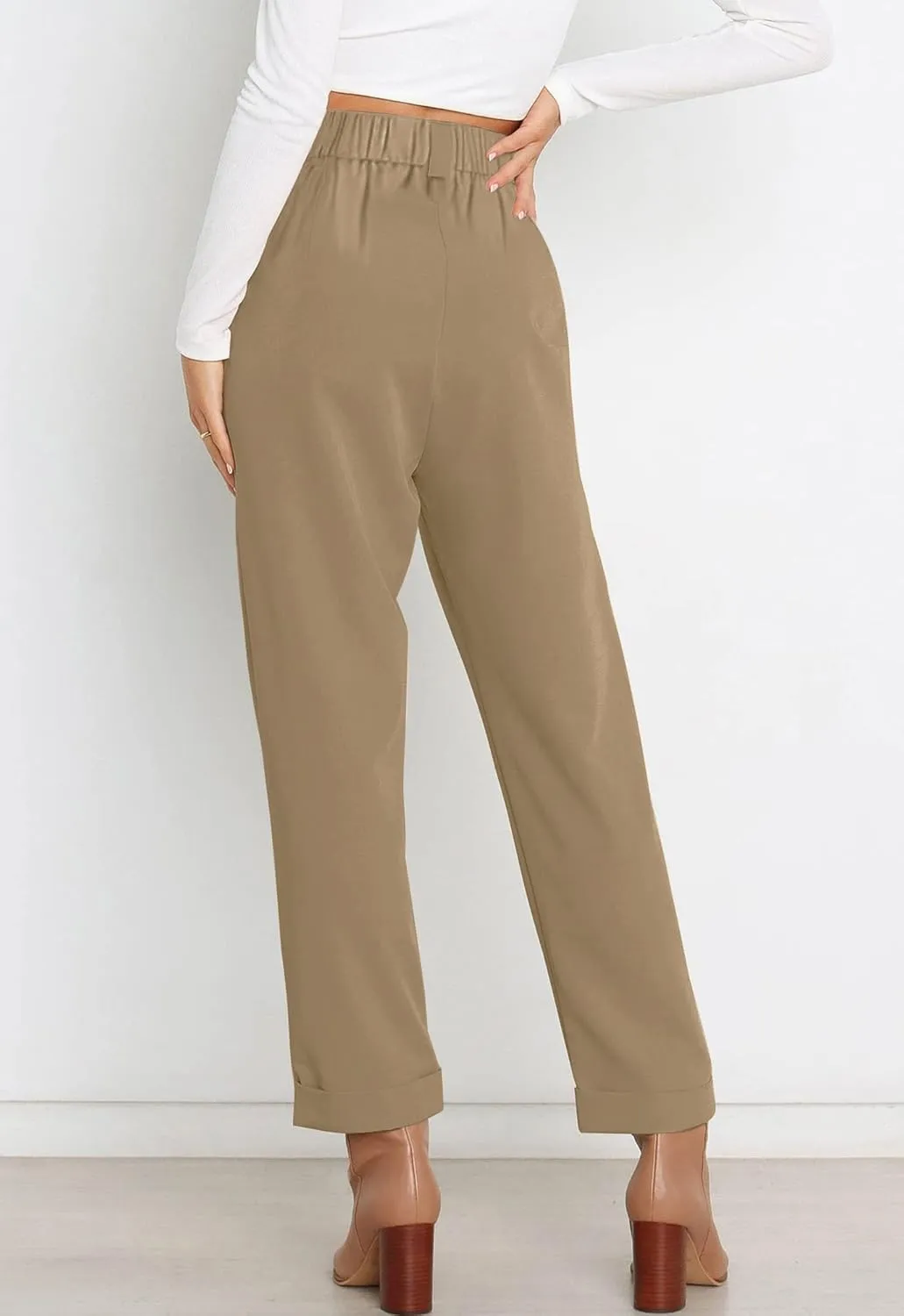 Febriajuce Women's Dress Pants Lightweight High Waist Straight Leg Office Work Pants Casual Travel Trousers with Pockets