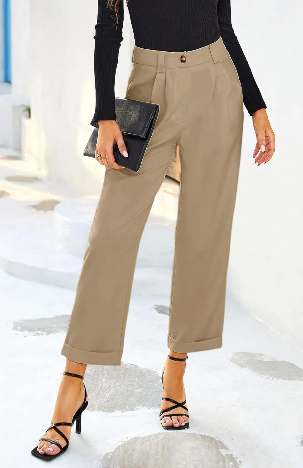 Febriajuce Women's Dress Pants Lightweight High Waist Straight Leg Office Work Pants Casual Travel Trousers with Pockets