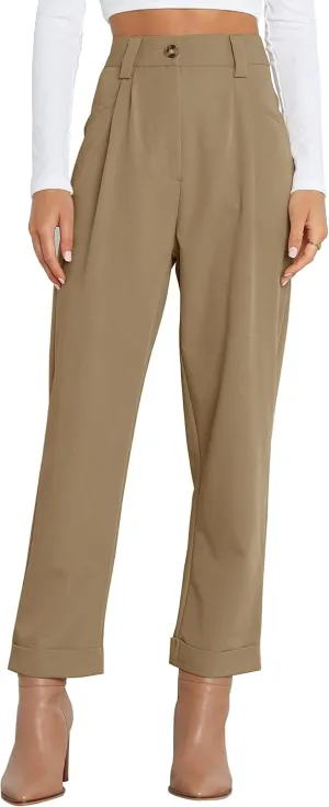Febriajuce Women's Dress Pants Lightweight High Waist Straight Leg Office Work Pants Casual Travel Trousers with Pockets