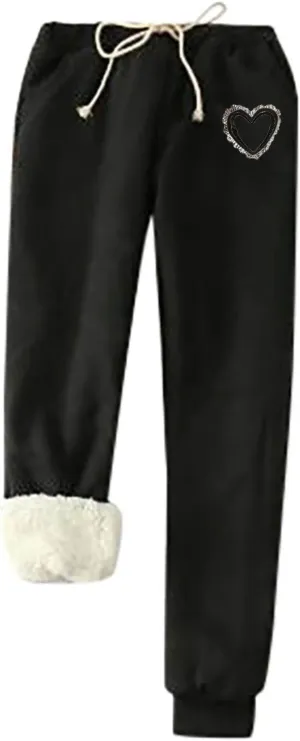 Fleece Lined Sweatpants Womens Thick Sherpa Joggers Winter Pants for Women Thermal Lounge Running Pants with Pockets