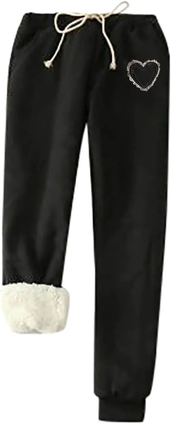 Fleece Lined Sweatpants Womens Thick Sherpa Joggers Winter Pants for Women Thermal Lounge Running Pants with Pockets