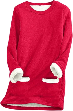 Fleece Sweatshirts for Women Crewneck Thermal Shirts Fleece Tops Round Neck Long Sleeve Pullover Blouses