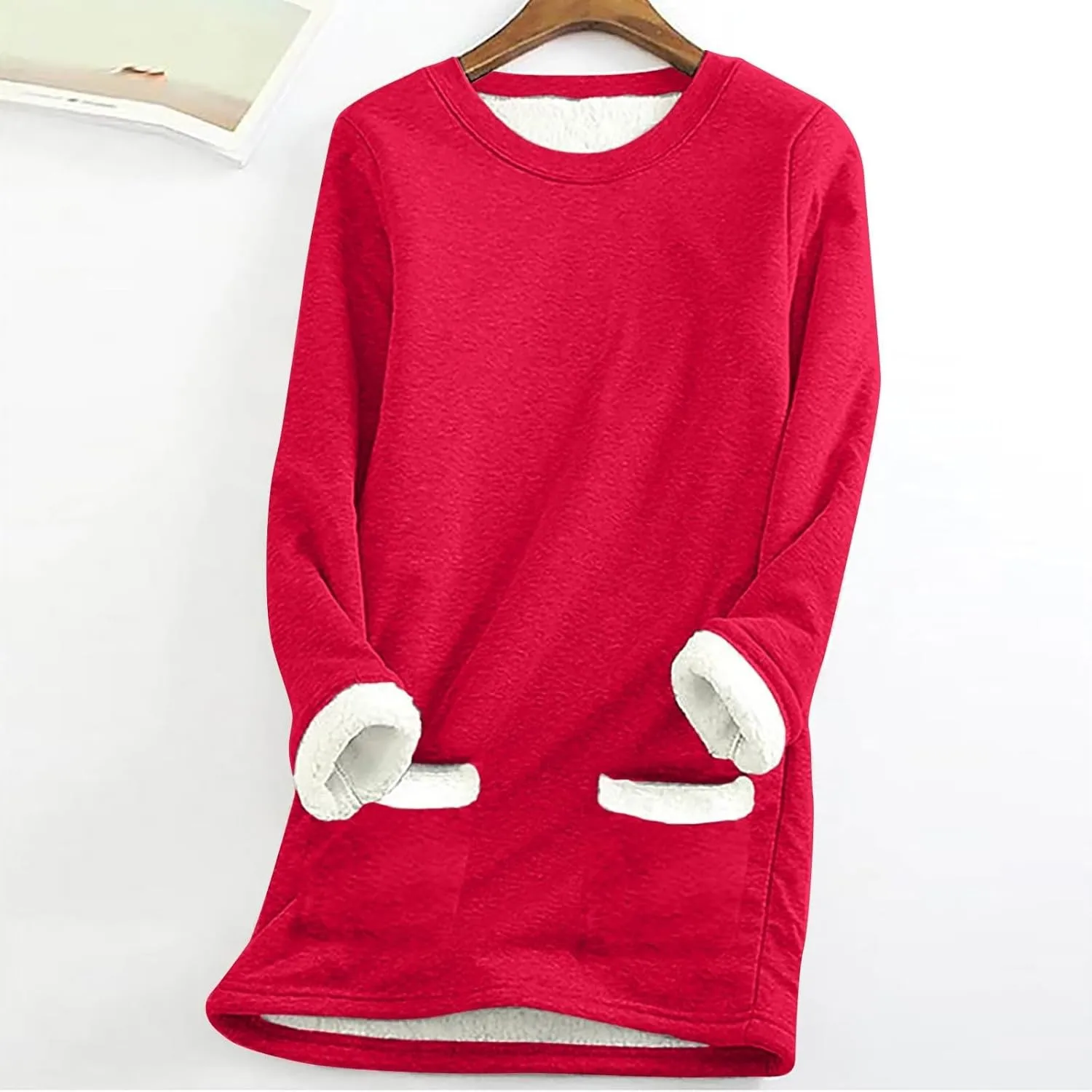 Fleece Sweatshirts for Women Crewneck Thermal Shirts Fleece Tops Round Neck Long Sleeve Pullover Blouses