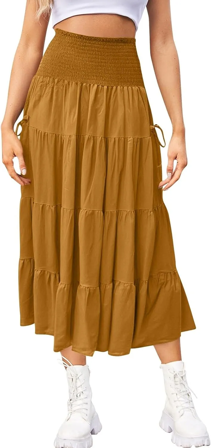 Flowy Boho Maxi Skirts for Women, 2025 Trendy Casual Elegantes High Waisted Long Skirt