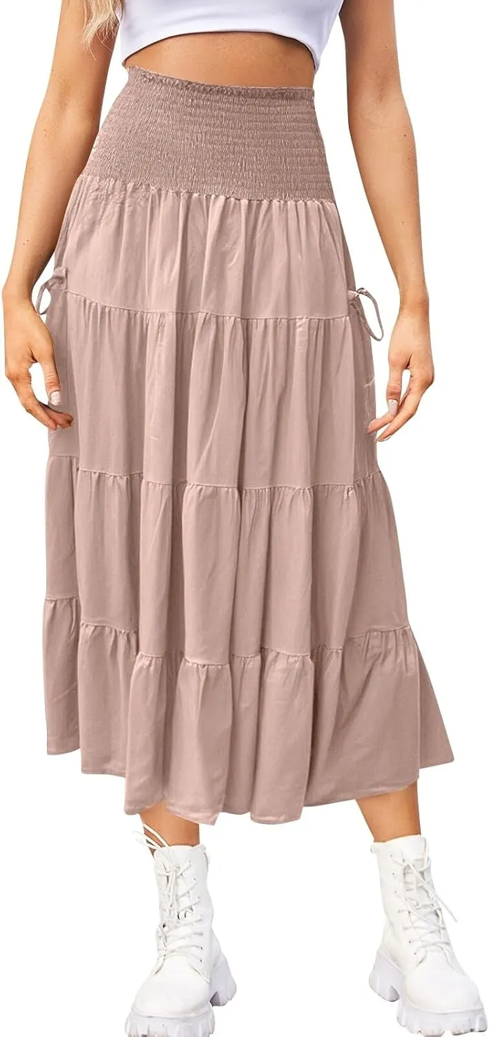 Flowy Boho Maxi Skirts for Women, 2025 Trendy Casual Elegantes High Waisted Long Skirt