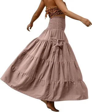 Flowy Boho Maxi Skirts for Women, 2025 Trendy Casual Elegantes High Waisted Long Skirt