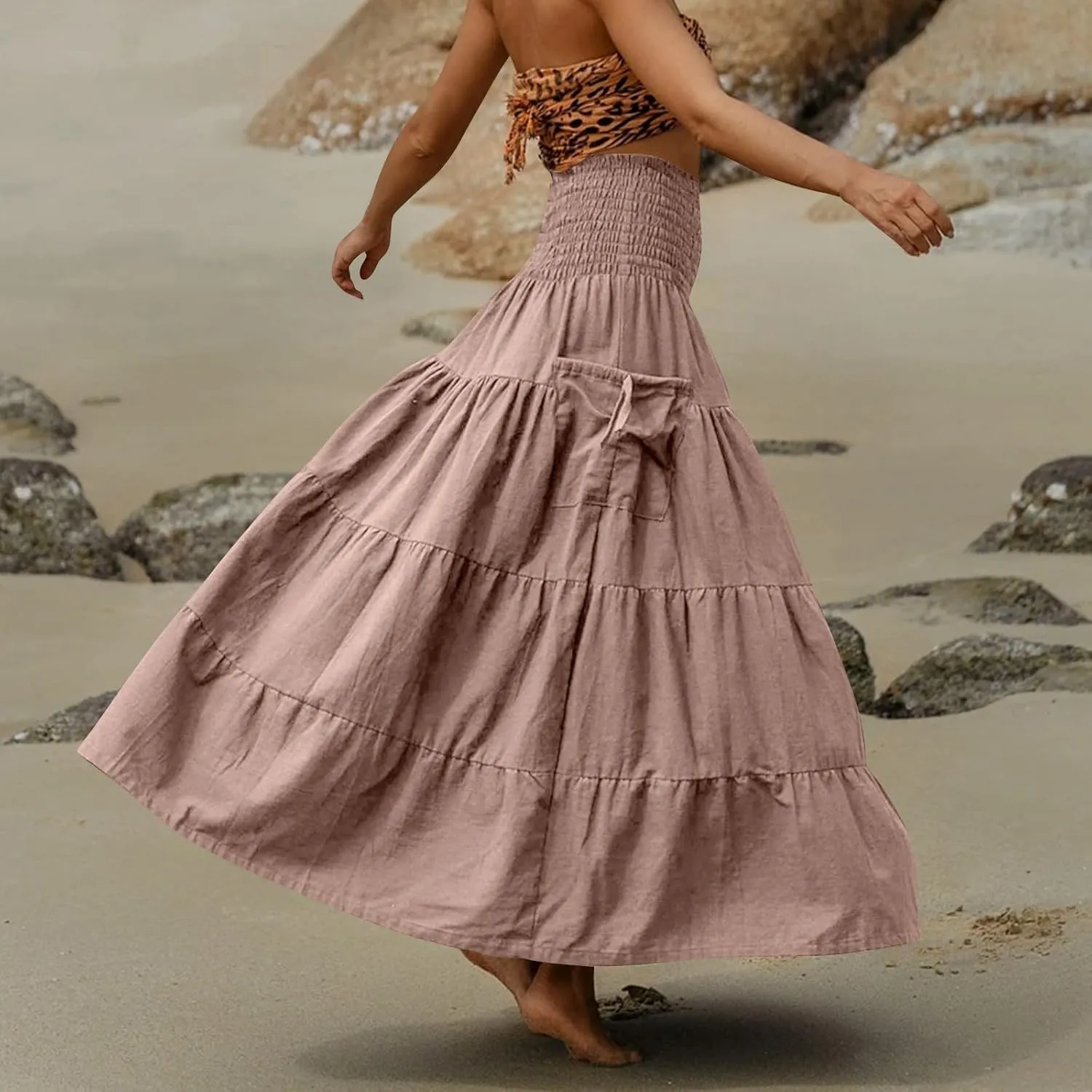 Flowy Boho Maxi Skirts for Women, 2025 Trendy Casual Elegantes High Waisted Long Skirt