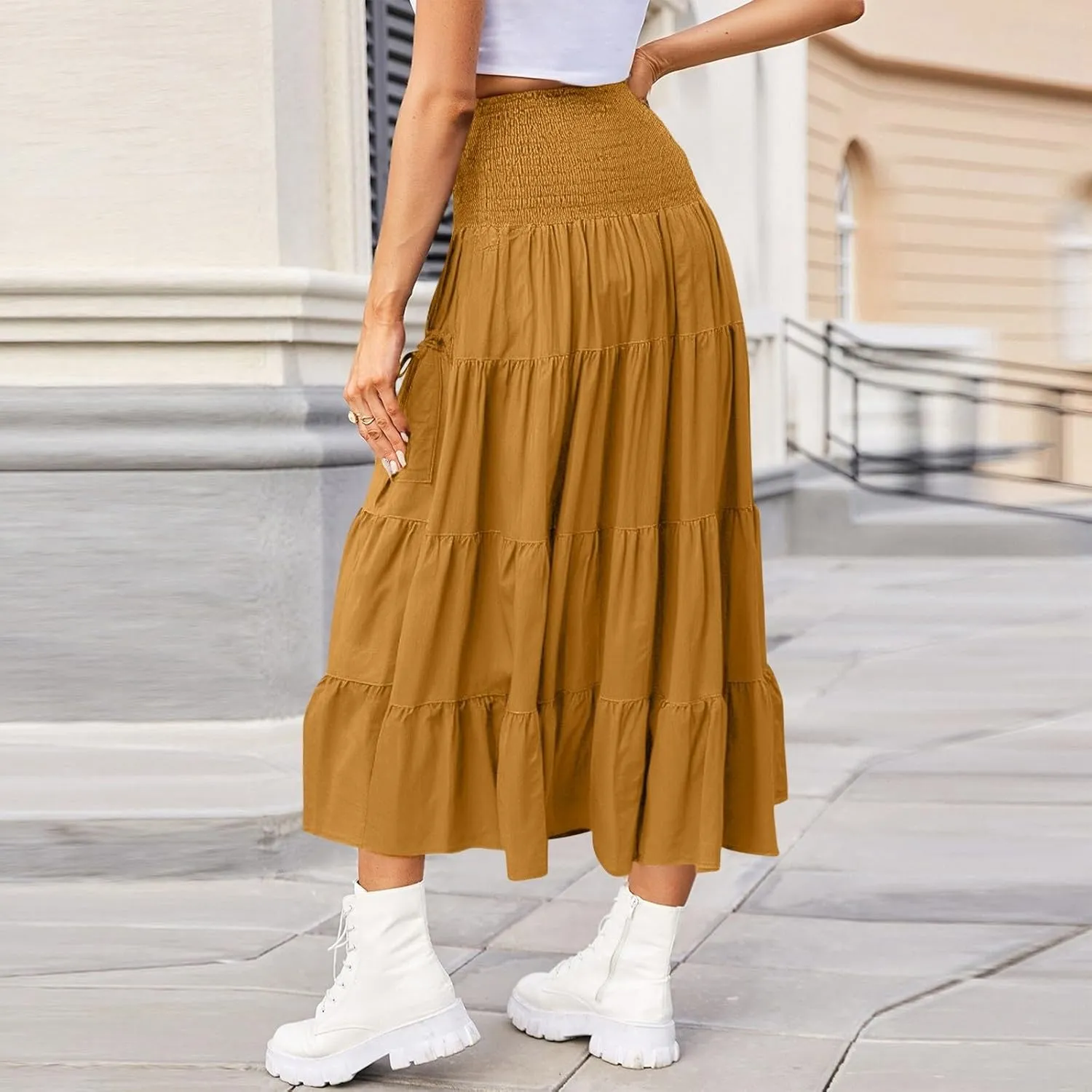 Flowy Boho Maxi Skirts for Women, 2025 Trendy Casual Elegantes High Waisted Long Skirt