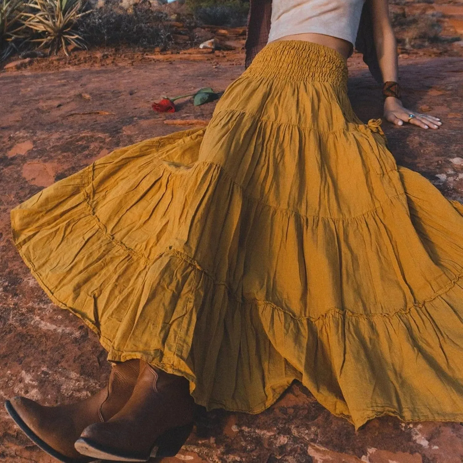 Flowy Boho Maxi Skirts for Women, 2025 Trendy Casual Elegantes High Waisted Long Skirt