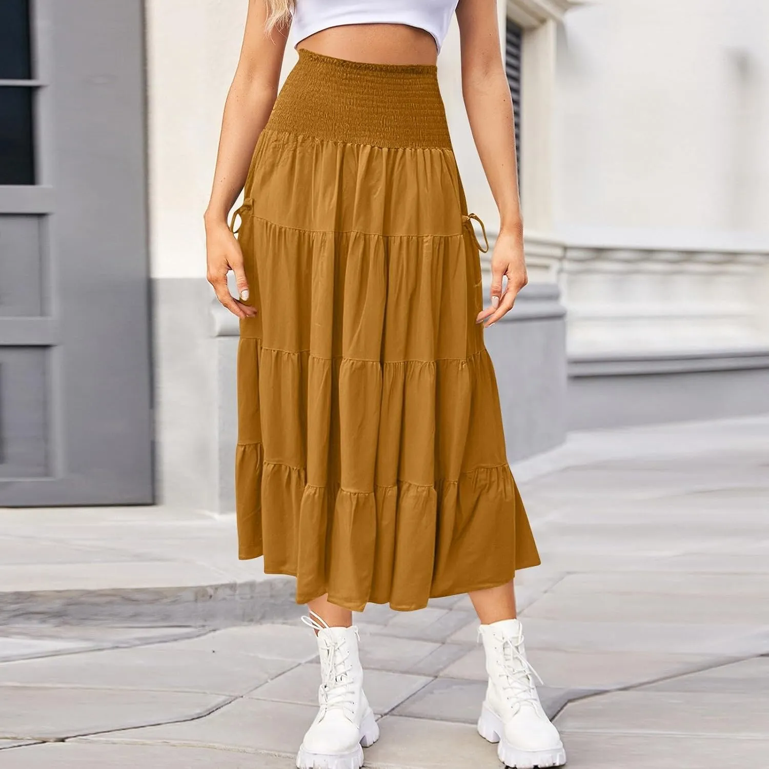 Flowy Boho Maxi Skirts for Women, 2025 Trendy Casual Elegantes High Waisted Long Skirt