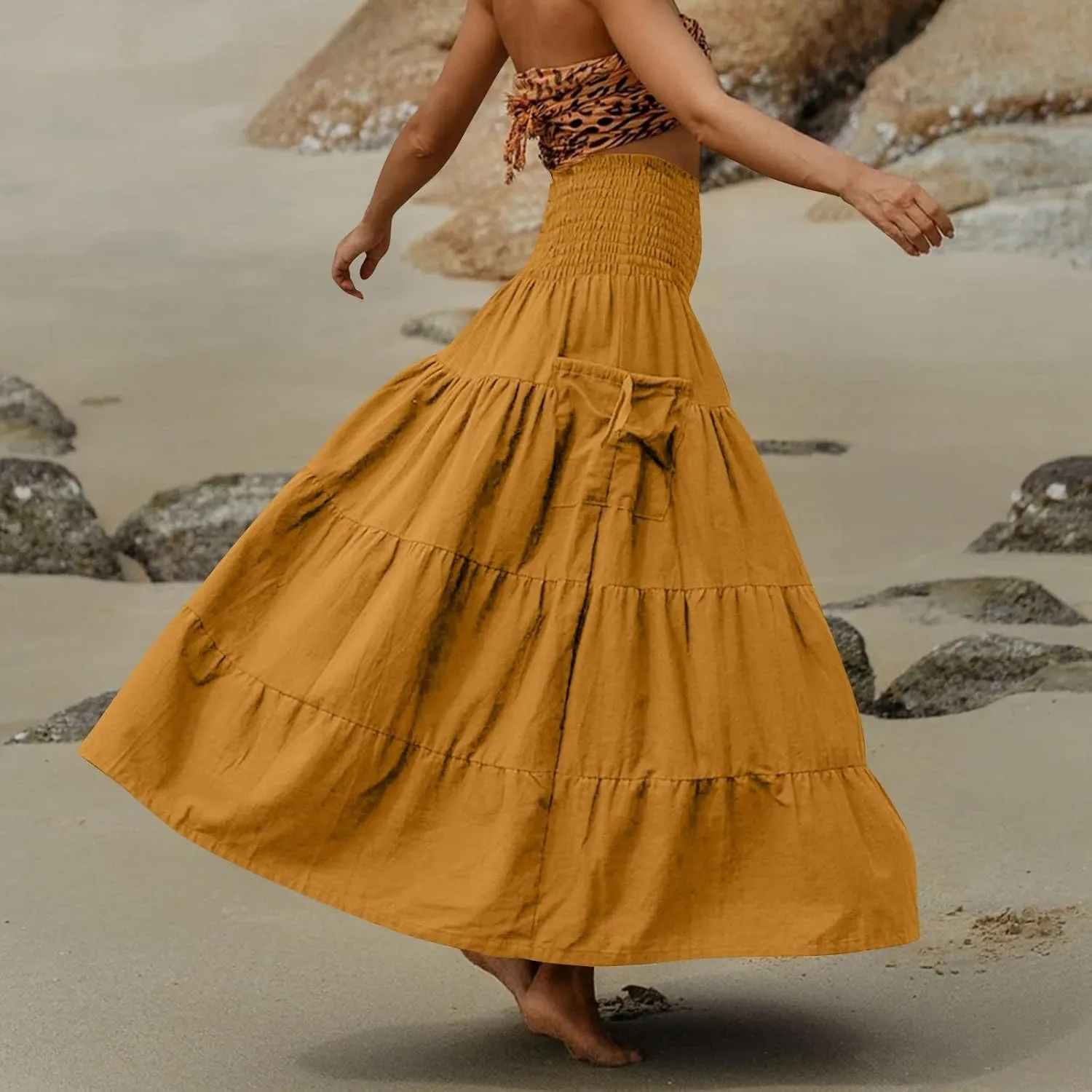 Flowy Boho Maxi Skirts for Women, 2025 Trendy Casual Elegantes High Waisted Long Skirt