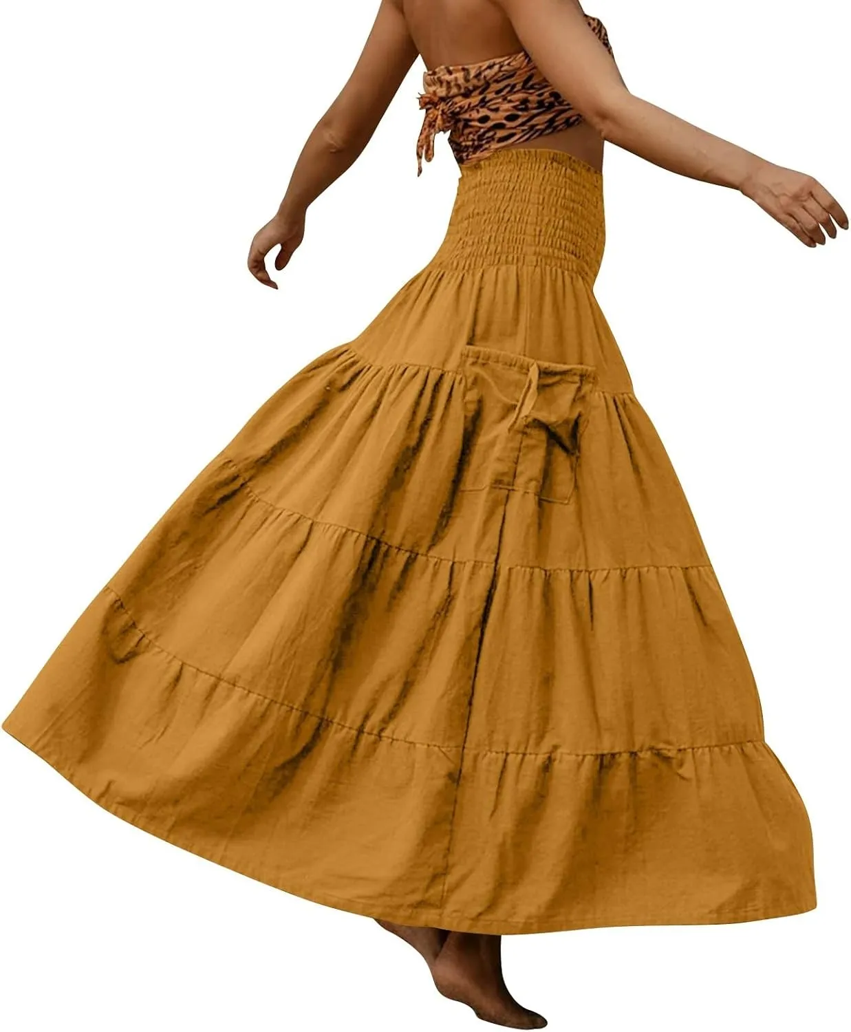 Flowy Boho Maxi Skirts for Women, 2025 Trendy Casual Elegantes High Waisted Long Skirt